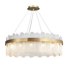 Đèn chùm Ring pha lê thân mạ đồng, pha lê trắng đục sần, tích hợp led dimmer 3 màu, mã TH432.1A, KT (mm): D800